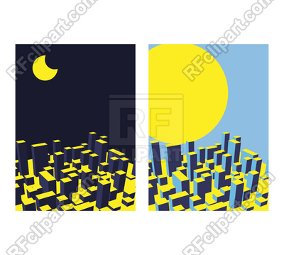 400x359 Skyline City. Night And Day. Abstract Town. Vector Image Vector