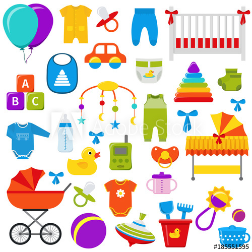 500x500 Baby Toys. Vector Graphics. Baby Shower Elements. Set Kids Icons