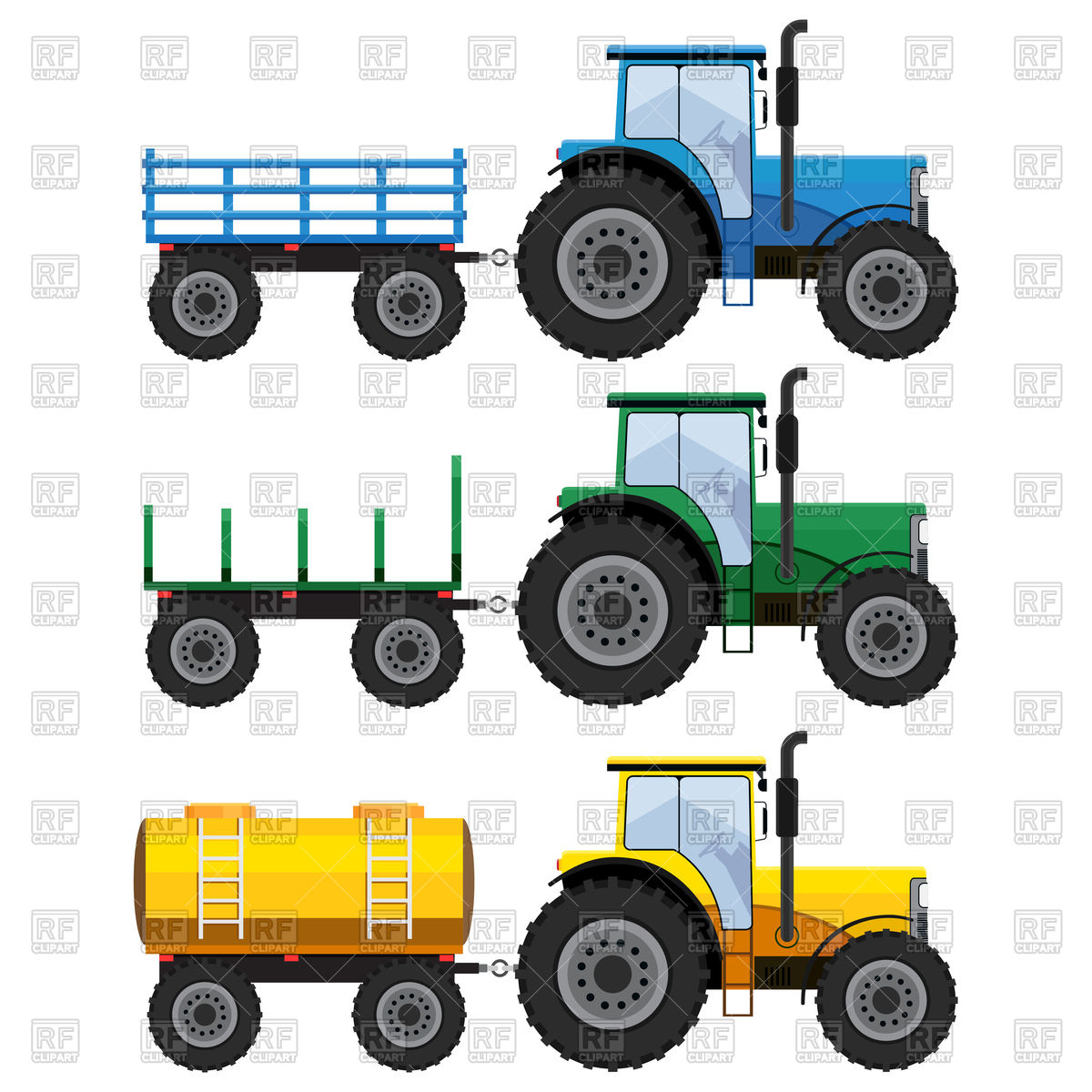 1200x1200 Set Of Farm Tractors With Wagons And Cistern On The White