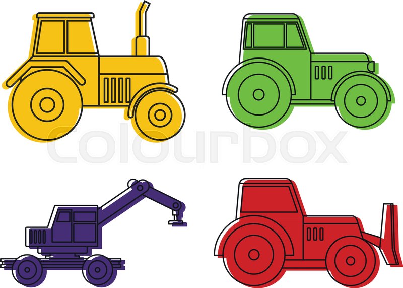 800x571 Tractor Icon Set. Color Outline Set Of Tractor Vector Icons For