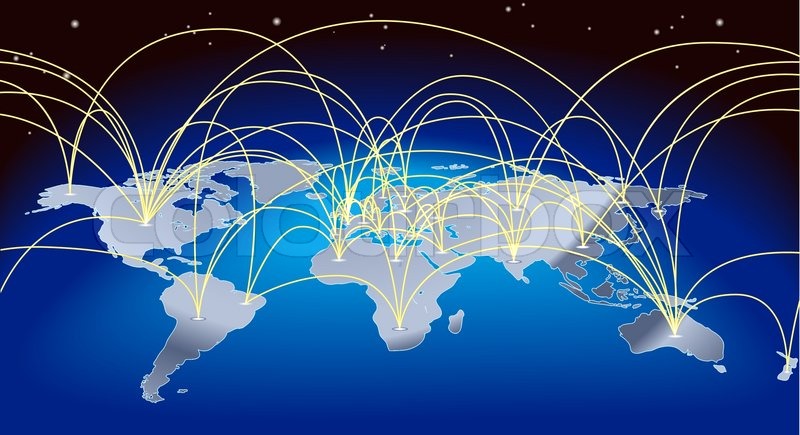800x435 A World Map Background With Flight Paths Or Trade Routes Stock