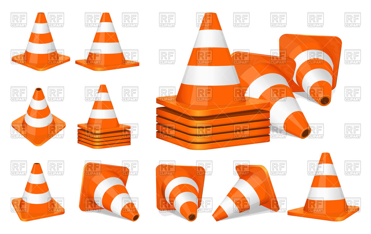1200x758 Set Of Orange Plastic Traffic Cones Vector Image Vector Artwork