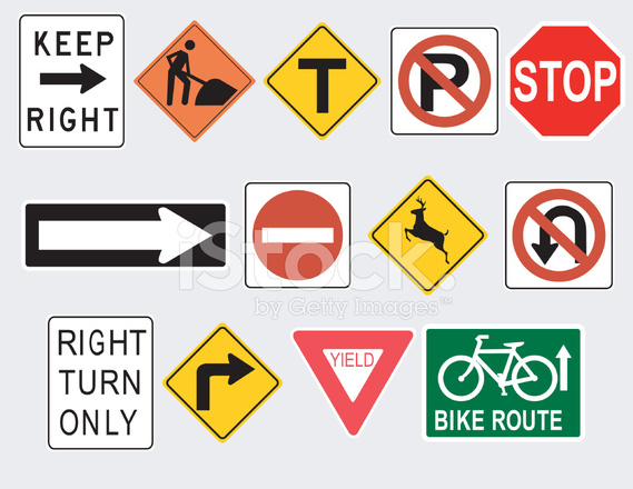 569x440 Common Road And Traffic Signs (Vector) Stock Vector