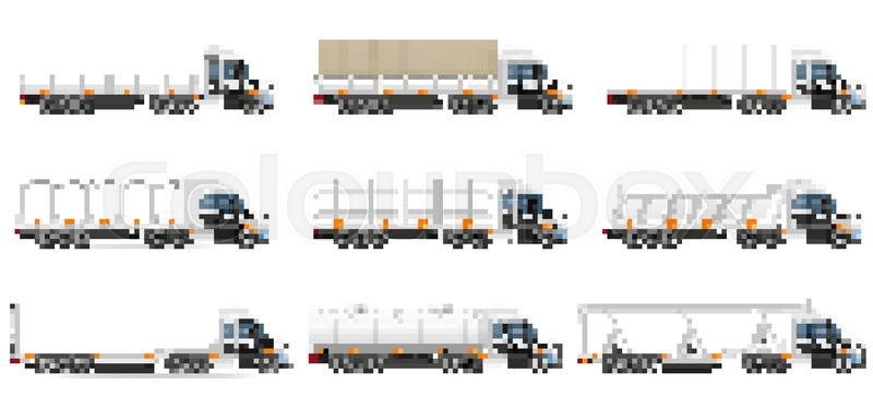 800x364 Set Icons Trucks Semi Trailer Vector Illustration Isolated On