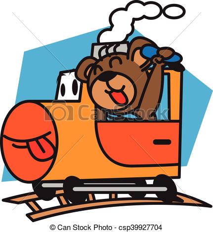 431x470 Bear And Train Vector Art Illustration.