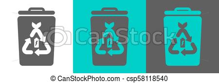 450x170 Trash Bin Vector Element With Battery Outline Icon. Eco Style Flat