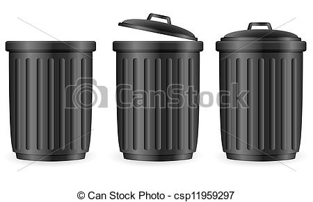 450x290 Black Trash Cans. Trash Can Set On White Background. Vector