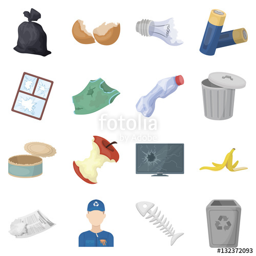 500x500 Trash And Garbage Set Icons In Cartoon Style. Big Collection Of