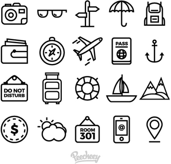 600x574 Set Of Simple Travel Icons Free Vector In Adobe Illustrator Ai