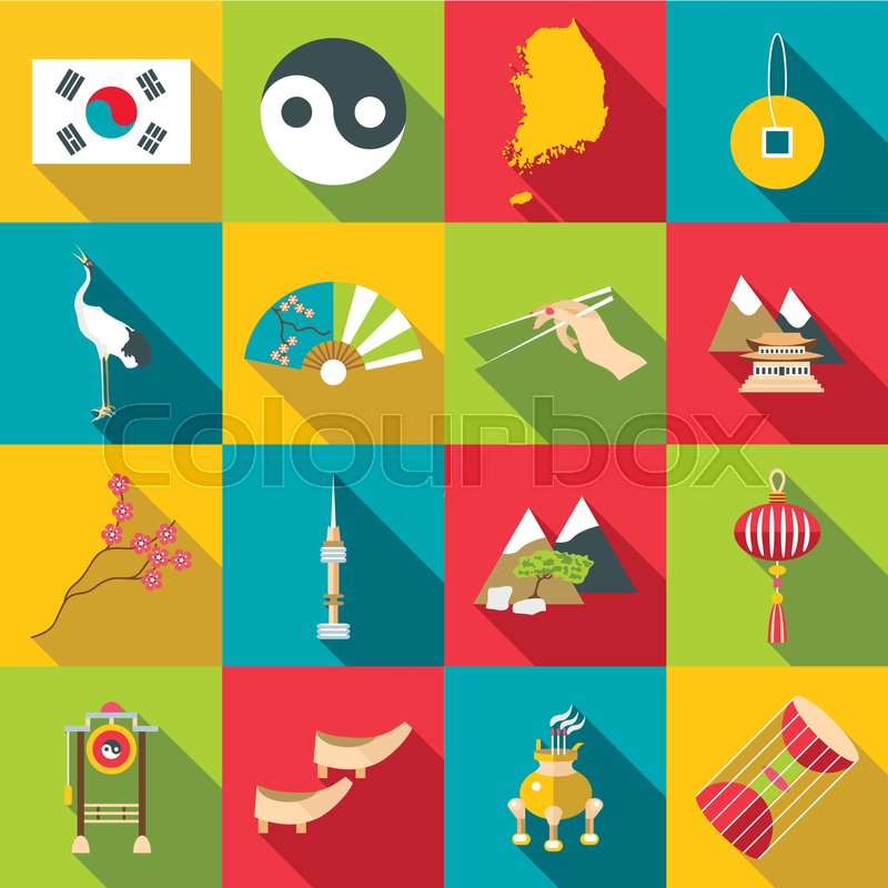 800x800 South Korea Travel Icons Set. Flat Illustration Of 16 South Korea