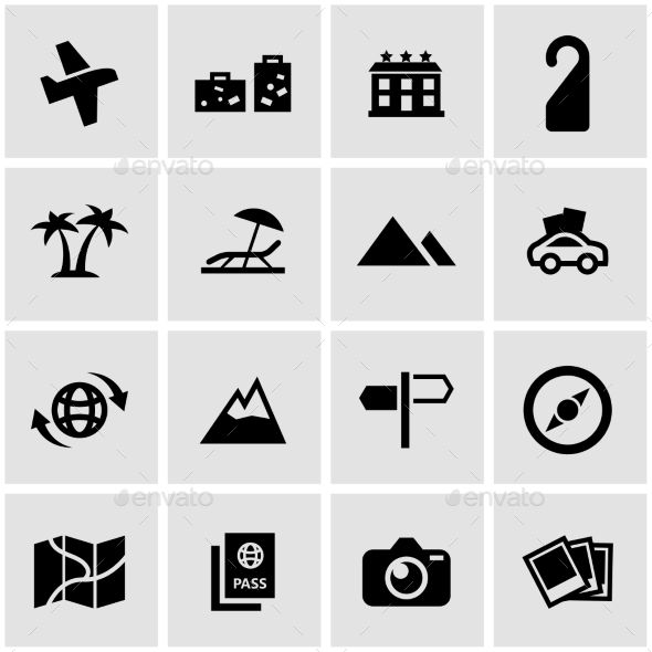 590x590 Vector Black Travel Icon Set By Skarin Graphicriver