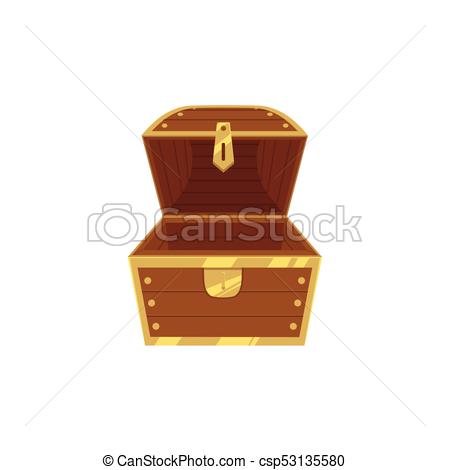 450x470 Open Empty Wooden Pirate Treasure Chest, Front View, Flat Style