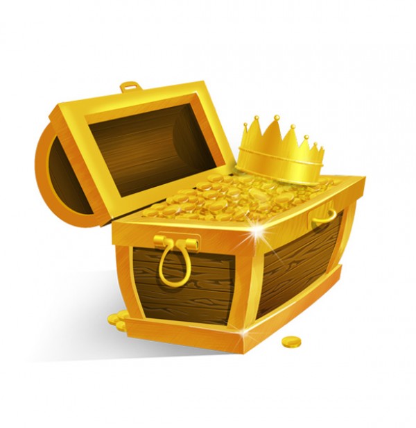 600x616 Treasure Chest With Gold Coins And Crown
