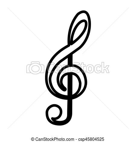 450x470 Monochrome Contour With Treble Clef Vector Illustration.
