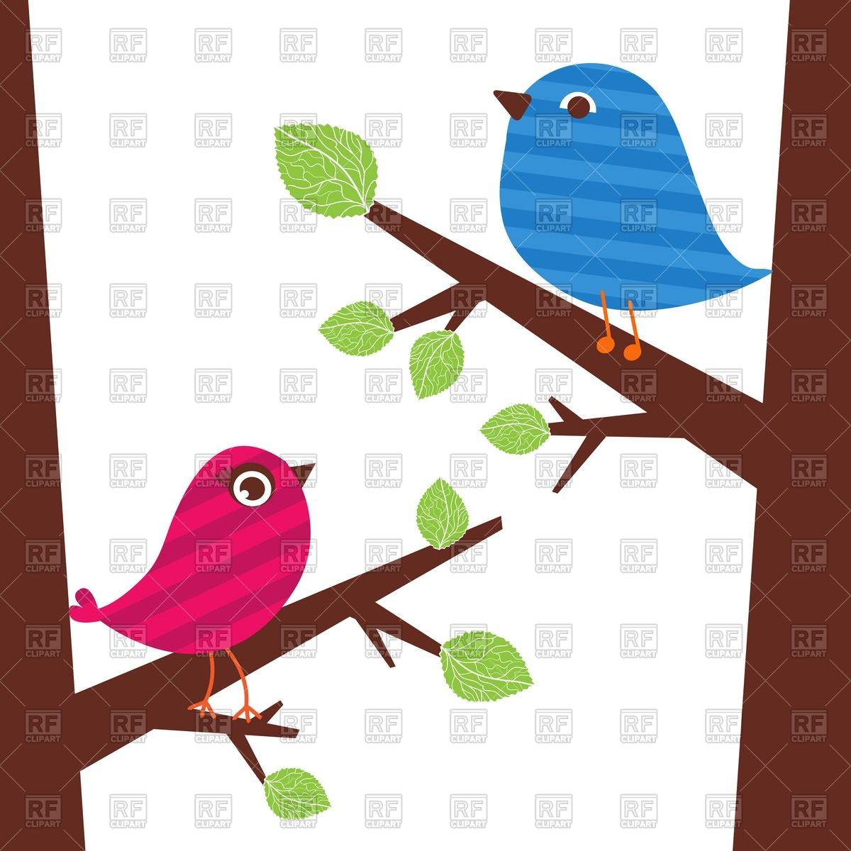 1200x1200 Couple Of Cute Birds Sitting On The Tree Branch Vector Image
