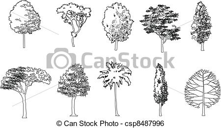 450x261 Graphic Tree, Vector Illustration. Tree Drawing Line , Eps10.