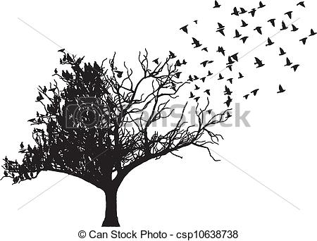 450x342 Tree Bird Art Vector. Tree With Fly Bird Art Vector.