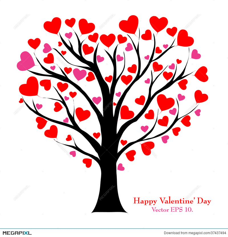 800x830 Valentine Tree With Love Heart, Vector Illustratio Illustration