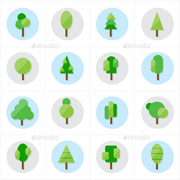 590x590 Flat Tree Icons Vector Illustration By Karawan Graphicriver