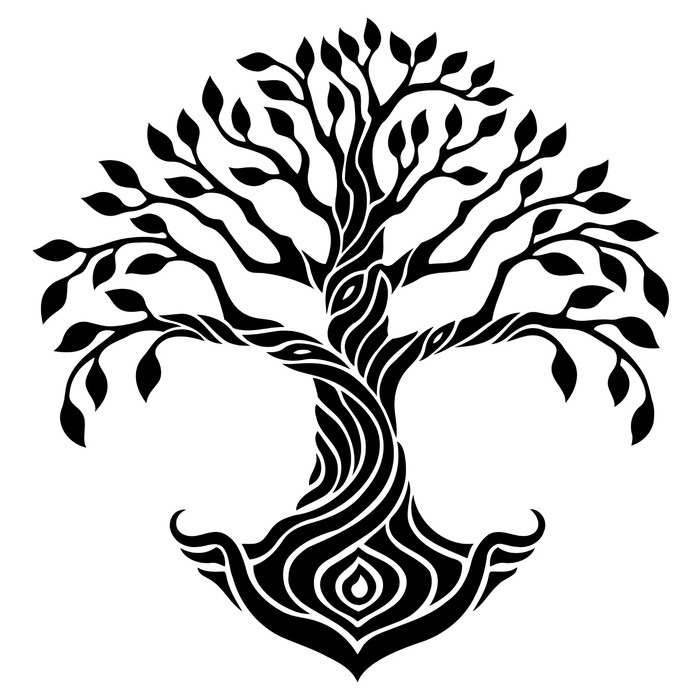 700x700 Vector Illustration, Decorative Tree Of Life, Black And White