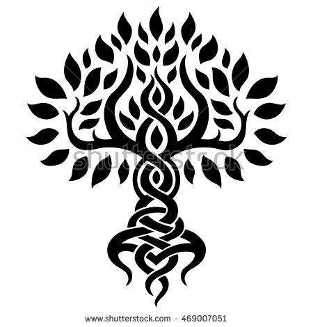 450x470 Vector Ornament, Decorative Celtic Tree Of Life, Back And White