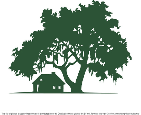 450x368 Oak Tree Vector Cabin Silhouette Vector Png Images, Backgrounds