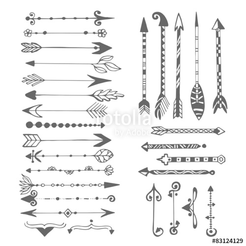 500x500 Cute Arrows, Hand Drawn Doodles Set. Tribal, Ethnic, Hipster
