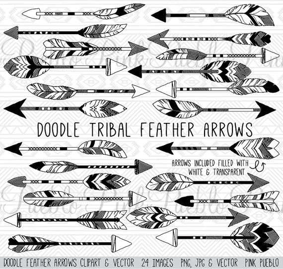 570x543 Doodle Feather Arrows Clipart Clip Art Vectors Rustic Tribal Arrow