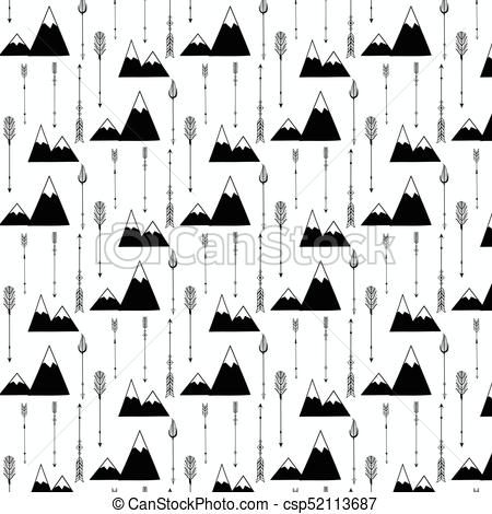 450x470 Pattern With Hand Drawn Tribal Arrow And Mountains. Vector