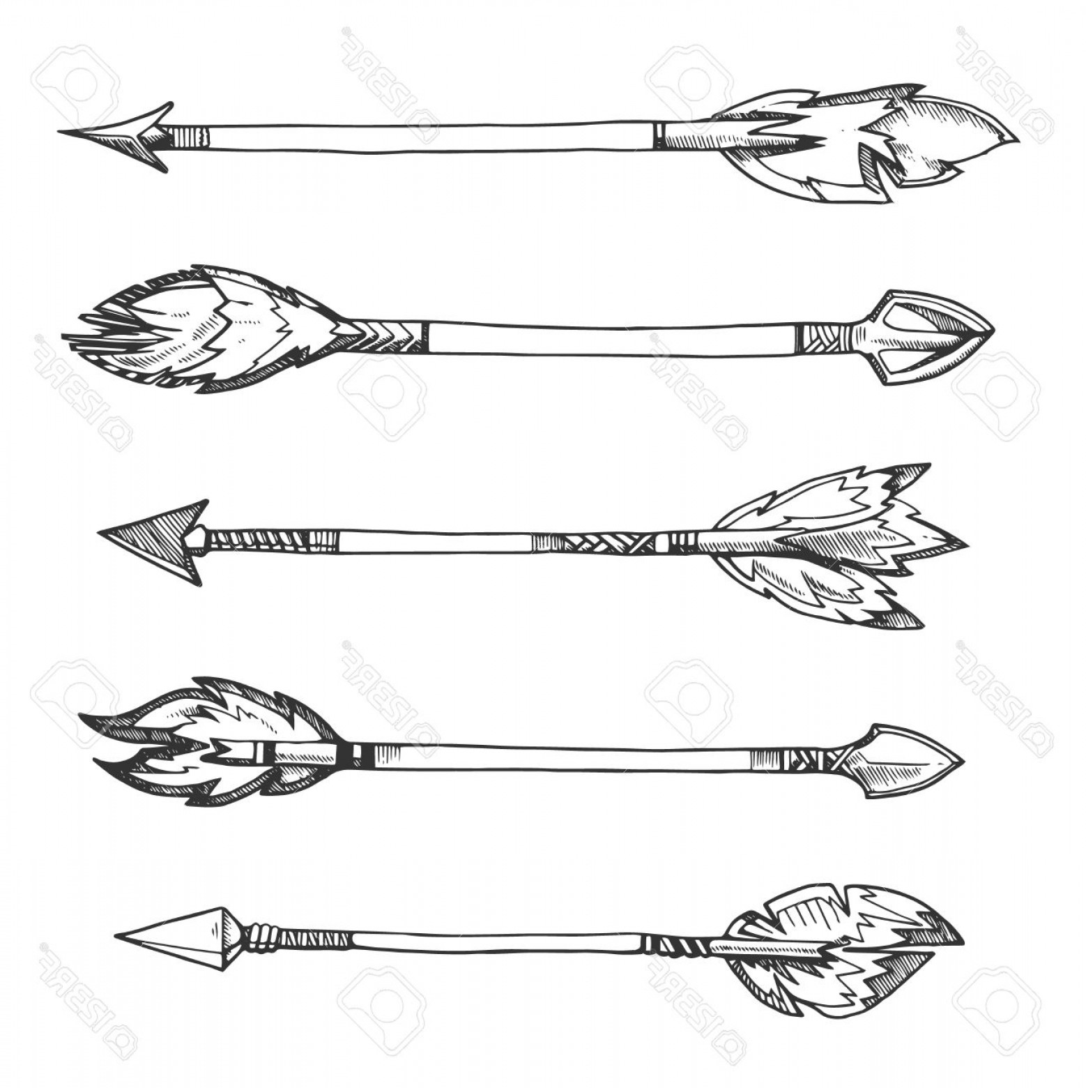 1558x1560 Photostock Vector Tribal Indian Arrows Vector Hand Drawn