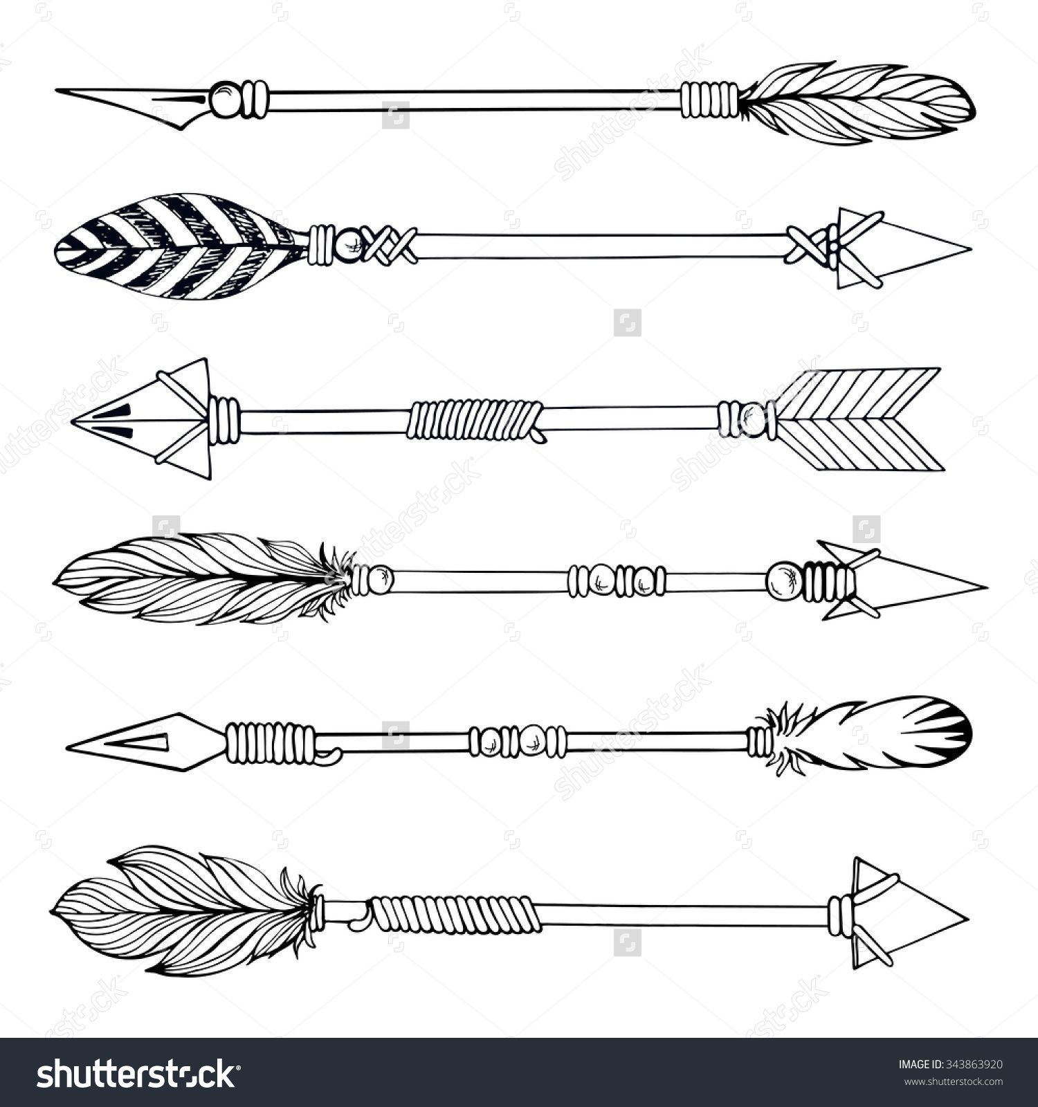 1500x1600 Tribal Indian Arrow Set. Ethnic Hand Drawn Vector Illustration