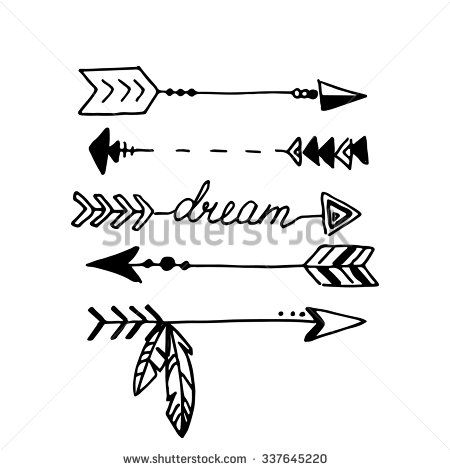 450x470 Tribal Arrows Isolated On White. Hand Drawn Vector Design Set