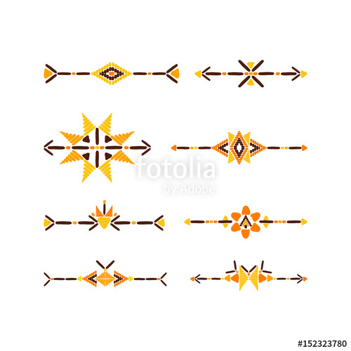 500x500 Tribal Border Set Vector. Colorful Elements In Hand Drawn Ethnic