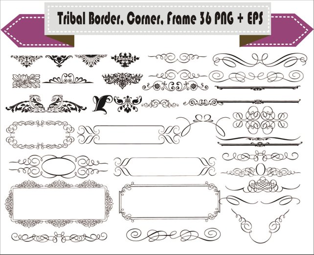 642x522 Border Corner Frame Tribal Vintage Retro Vector Clipart Png Etsy