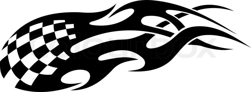 800x295 Stylized Tribal Racing Tattoo With Black Flames For Sports Design