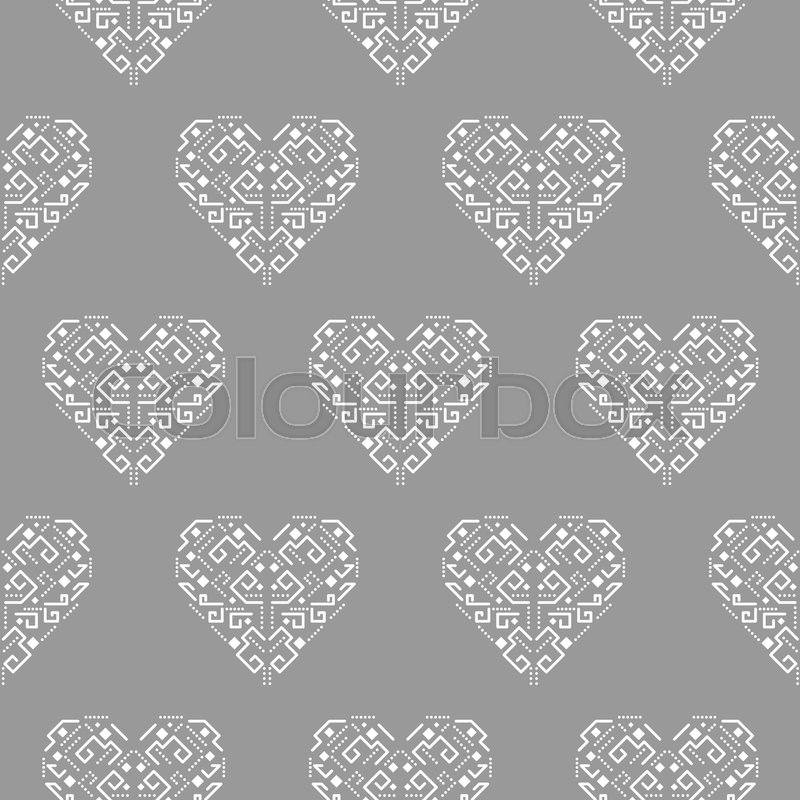 800x800 Tribal Heart Shape Ornament Seamless Vector Pattern. Gray And