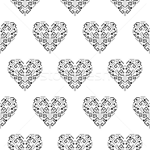 600x599 Tribal Heart Shape Ornament Seamless Vector Pattern. Vector
