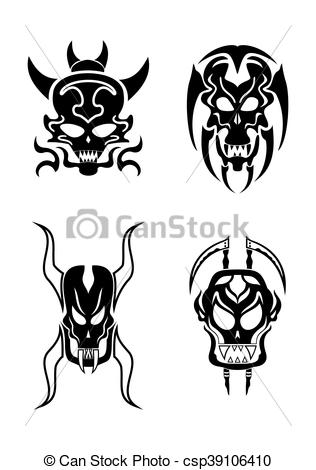 316x470 Skull Vector Tribal Tattoo Set. Skull Tribal Tattoo Set.