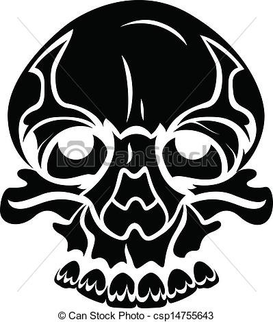 399x470 Drawing Art Of Scary Cartoon Tribal Skull Face Vector Illustration.