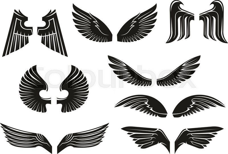 800x540 Black Heraldic Wings Set In Tribal Style For Tattoo And Book