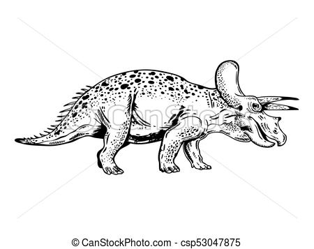 450x357 Triceratops Engraving Vector Illustration. Triceratops Dinosaur