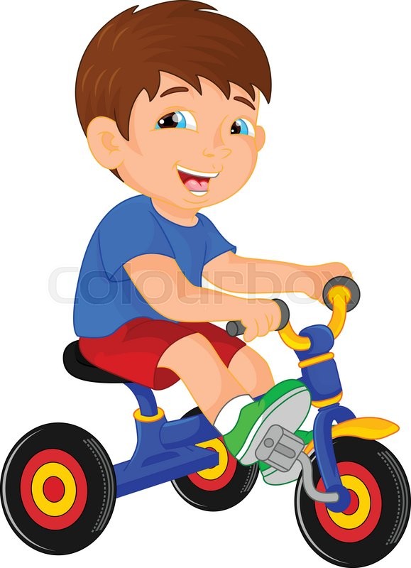 579x800 Vector Illustration Of Funny Little Child On Tricycle Stock