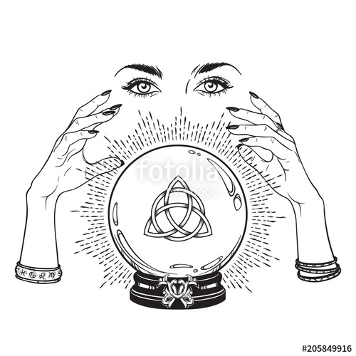 500x500 Hand Drawn Magic Crystal Ball With Triquetra Or Trinity Knot In