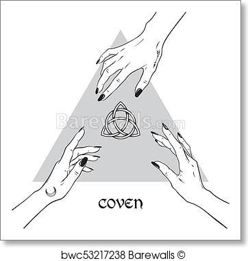 362x382 Art Print Of Hands Of Three Witches Reaching Out To The Triquetra