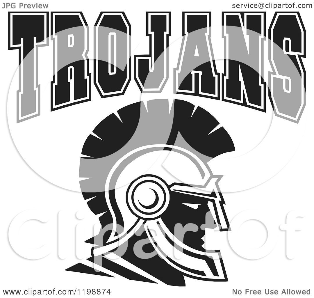 1080x1024 Clipart Of Black And White Trojans Team Text Over A Head Royalty