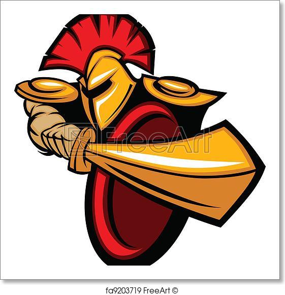 561x581 Free Art Print Of Trojan Mascot Body With Sword And Shield Vector