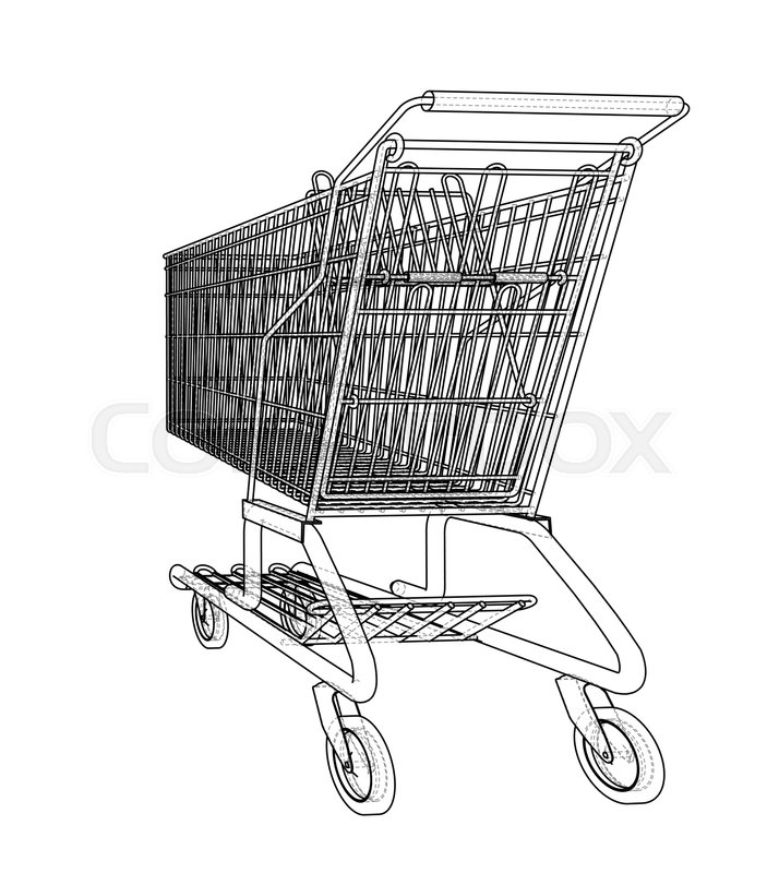 714x800 Sketch Shopping Trolley. Vector Rendering Of 3d. Wire Frame Style