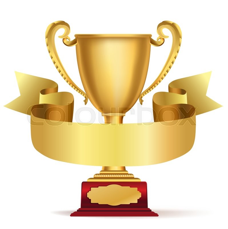 798x800 Golden Trophy Cup And Ribbon With Space For Text On White. Vector