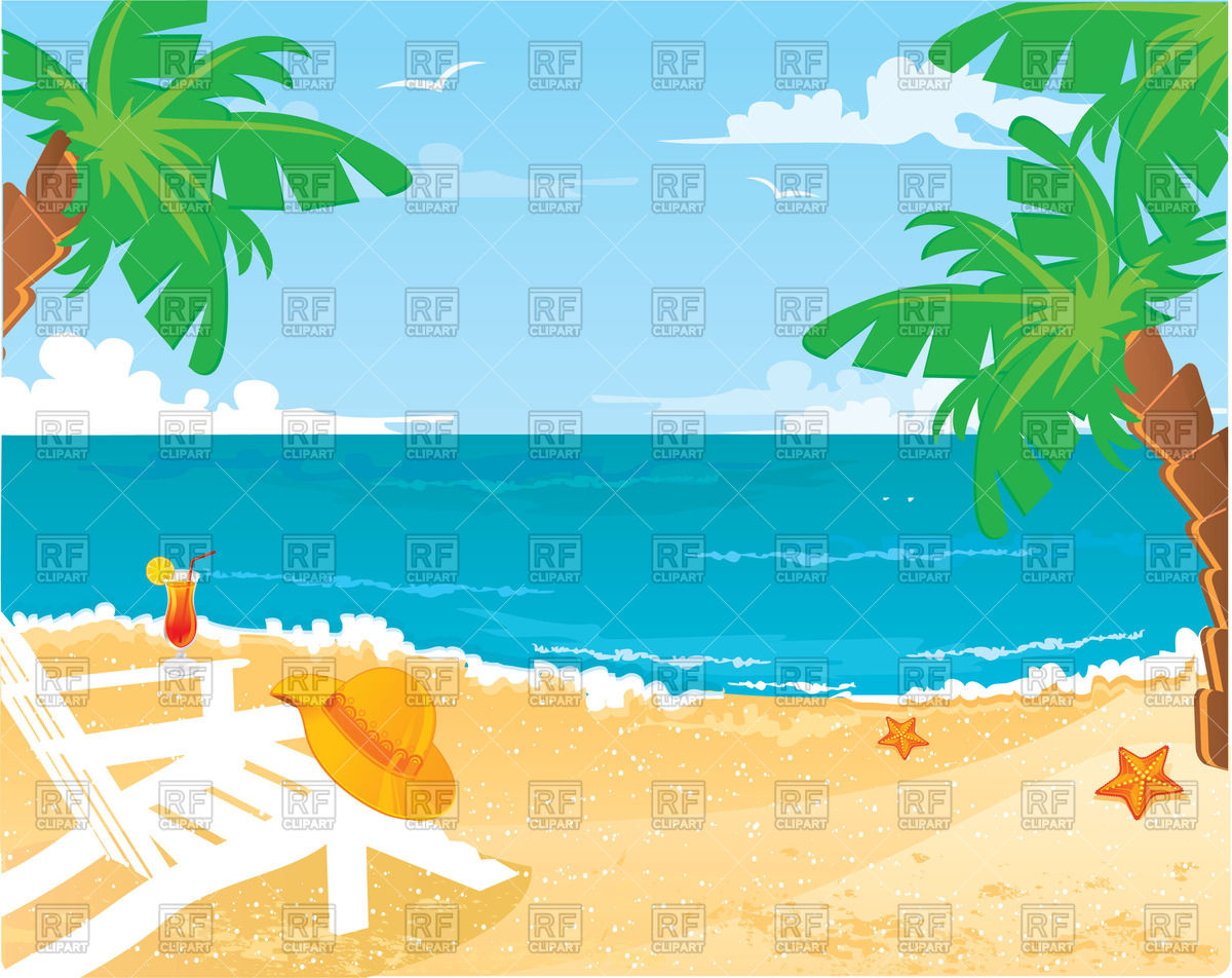 1200x952 Tropical Background With Beach, Ocean, Palm Trees And Sun Lounger
