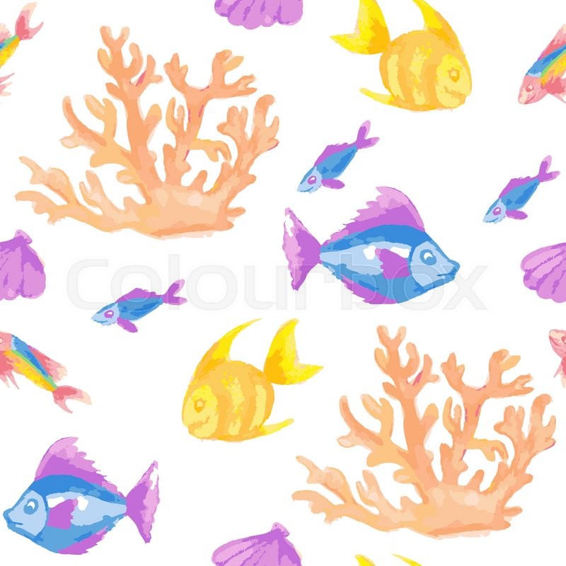 800x800 Seamless Pattern With Coral And Tropical Fish. Vector Illustration